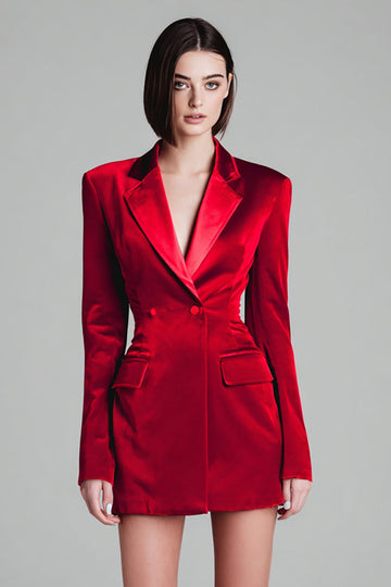 Robe blazer courte à revers crantés rouge velours